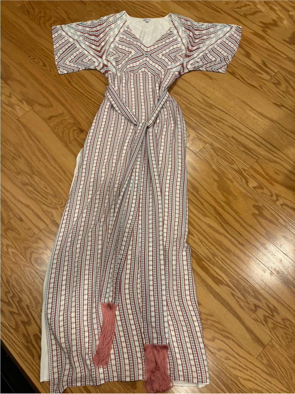 Paolita Kito Maxi Dress Kimono Flutter Sleeves GeoPrint Tassel Tie Resortwear S - Picture 3 of 16